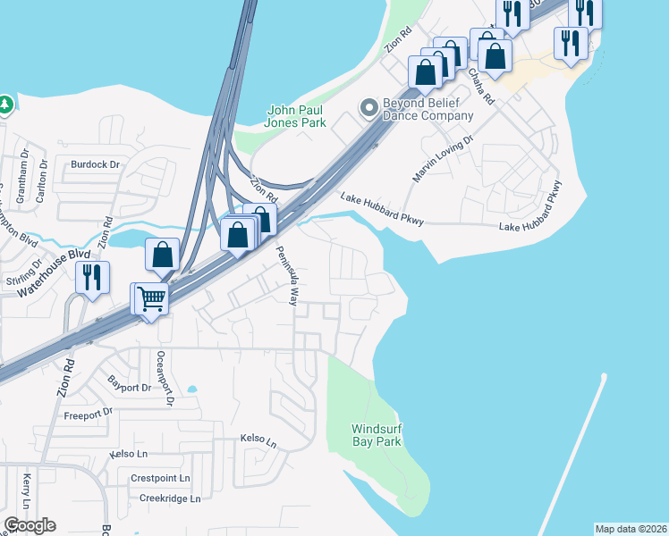 map of restaurants, bars, coffee shops, grocery stores, and more near 4920 Captains Place in Garland