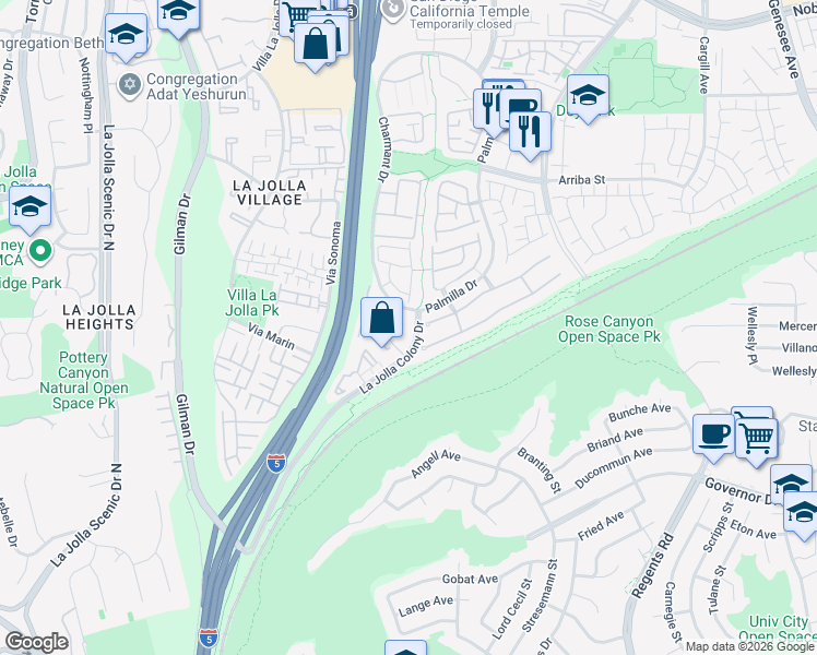 map of restaurants, bars, coffee shops, grocery stores, and more near 4080 Porte La Paz in San Diego