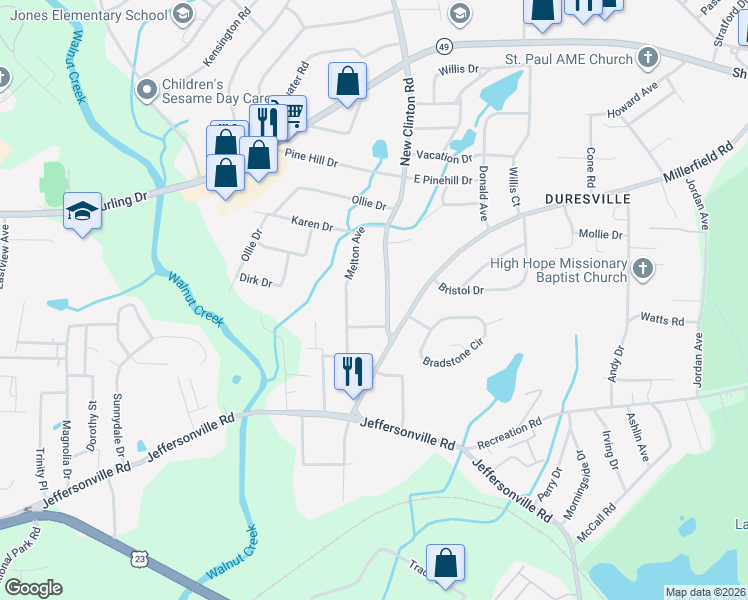 map of restaurants, bars, coffee shops, grocery stores, and more near 2146 New Clinton Road in Macon