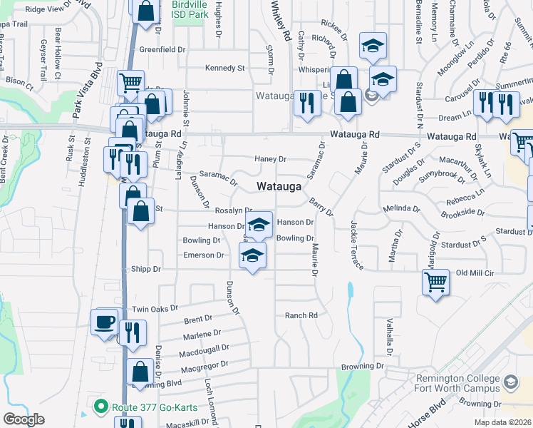 map of restaurants, bars, coffee shops, grocery stores, and more near 5840 Rosalyn Drive in Watauga