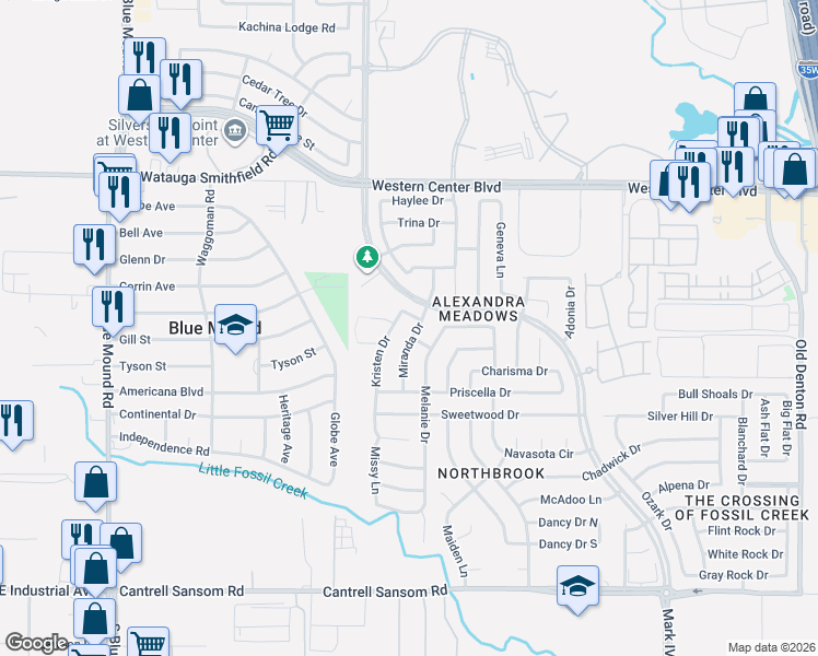 map of restaurants, bars, coffee shops, grocery stores, and more near 6204 Kristen Drive in Fort Worth