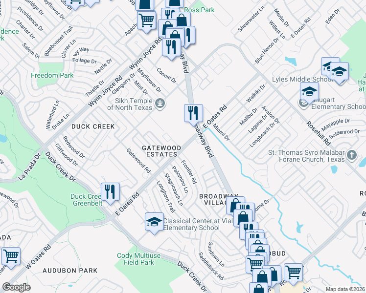 map of restaurants, bars, coffee shops, grocery stores, and more near in Garland