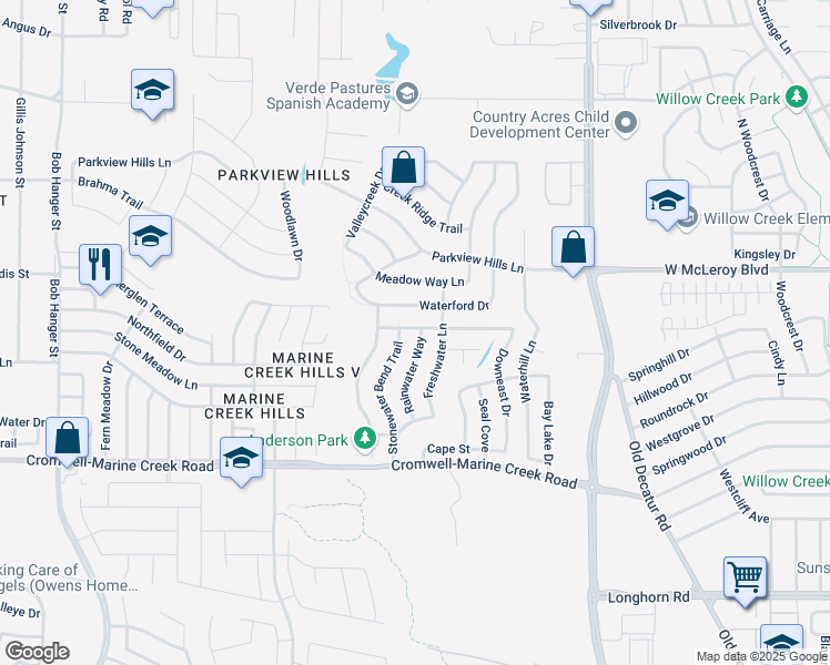 map of restaurants, bars, coffee shops, grocery stores, and more near 6449 Rainwater Way in Fort Worth