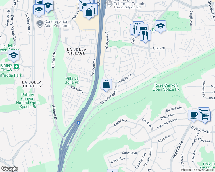 map of restaurants, bars, coffee shops, grocery stores, and more near 4015 Porte La Paz in San Diego
