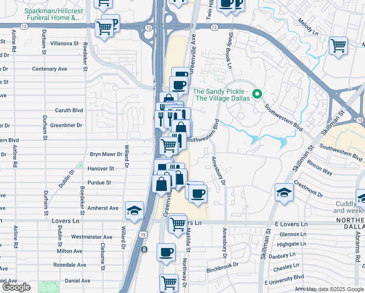 map of restaurants, bars, coffee shops, grocery stores, and more near 1320 Greenville Avenue in Dallas