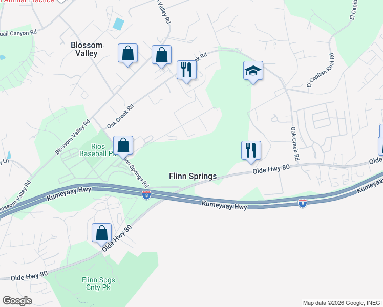 map of restaurants, bars, coffee shops, grocery stores, and more near 14935 Shanteau Drive in El Cajon