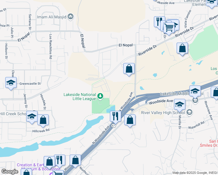 map of restaurants, bars, coffee shops, grocery stores, and more near Marathon Parkway in San Diego County