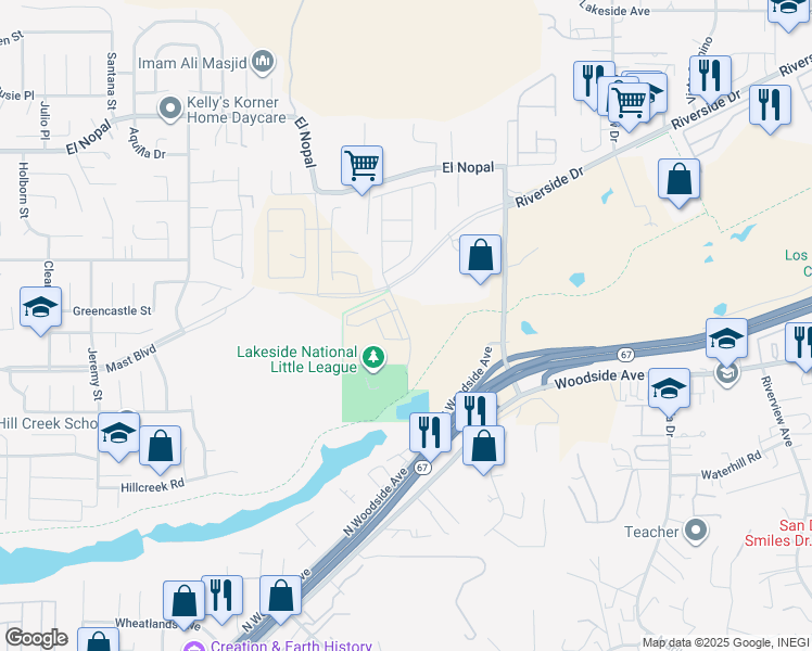 map of restaurants, bars, coffee shops, grocery stores, and more near Marathon Parkway in San Diego County