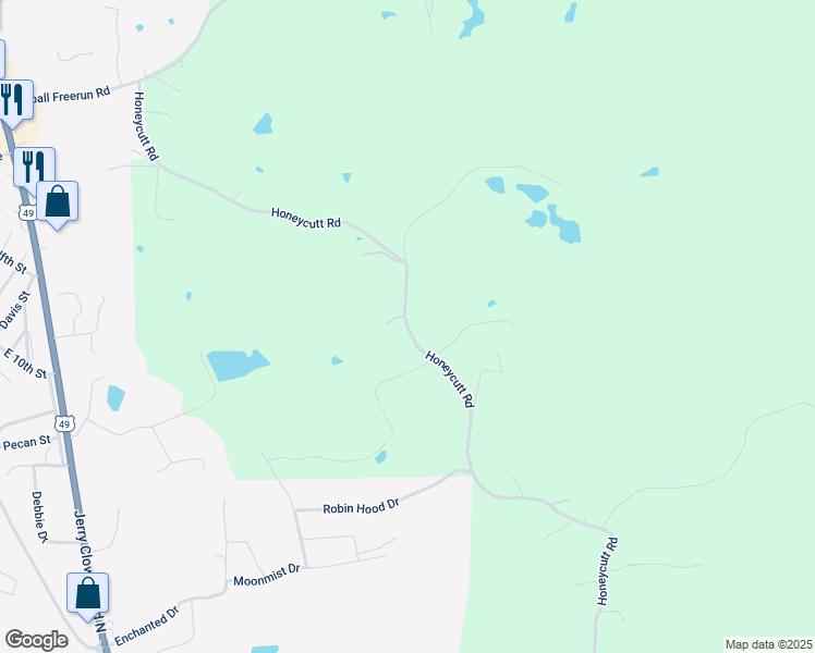 map of restaurants, bars, coffee shops, grocery stores, and more near 1301 Honeycutt Road in Yazoo City