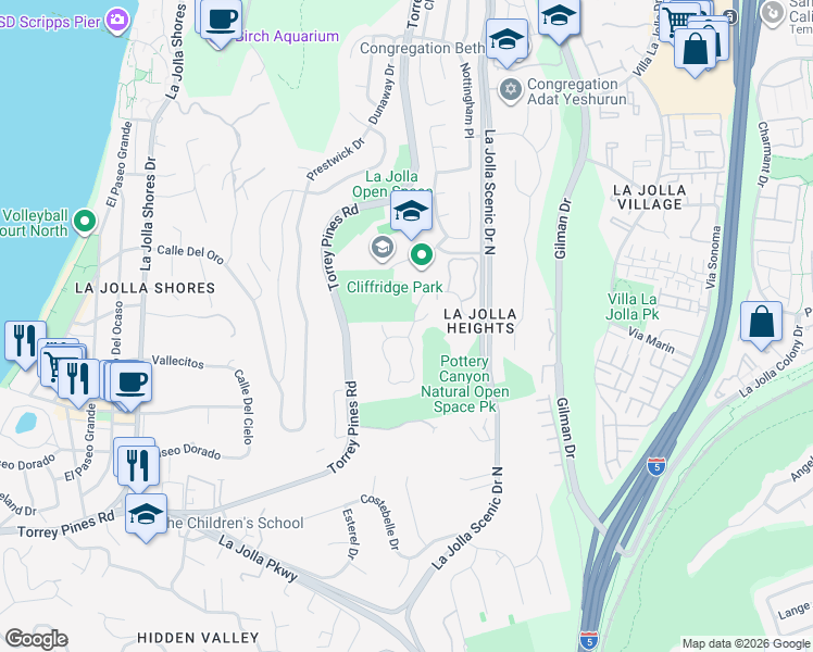 map of restaurants, bars, coffee shops, grocery stores, and more near 8206 Caminito Lacayo in San Diego