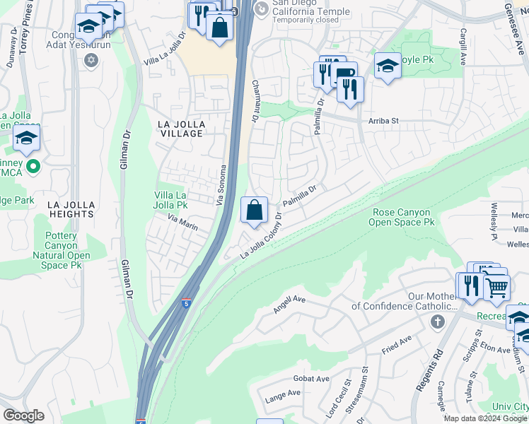 map of restaurants, bars, coffee shops, grocery stores, and more near 4050 Porte La Paz in San Diego