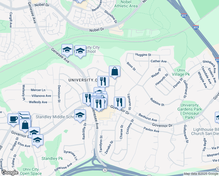 map of restaurants, bars, coffee shops, grocery stores, and more near 4113 Calgary Avenue in San Diego