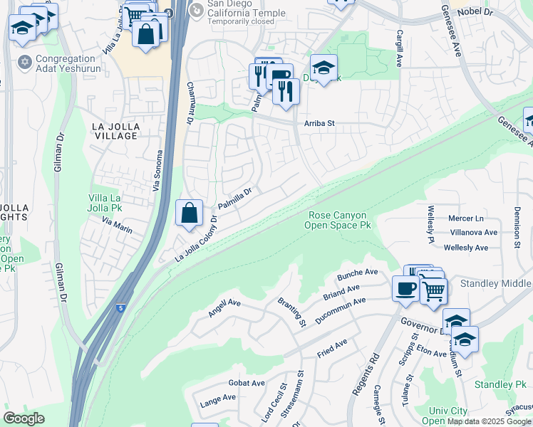 map of restaurants, bars, coffee shops, grocery stores, and more near 4089 Caminito Terviso in San Diego