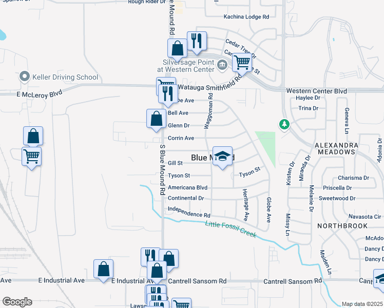 map of restaurants, bars, coffee shops, grocery stores, and more near 1640 Corrin Avenue in Blue Mound