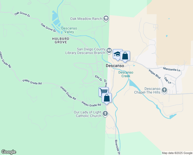 map of restaurants, bars, coffee shops, grocery stores, and more near 9502 Elm Drive in Descanso