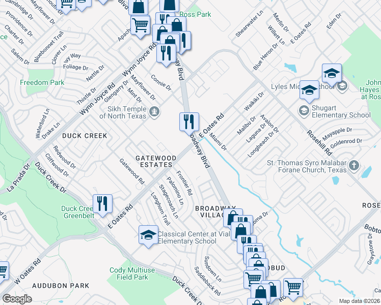 map of restaurants, bars, coffee shops, grocery stores, and more near in Garland