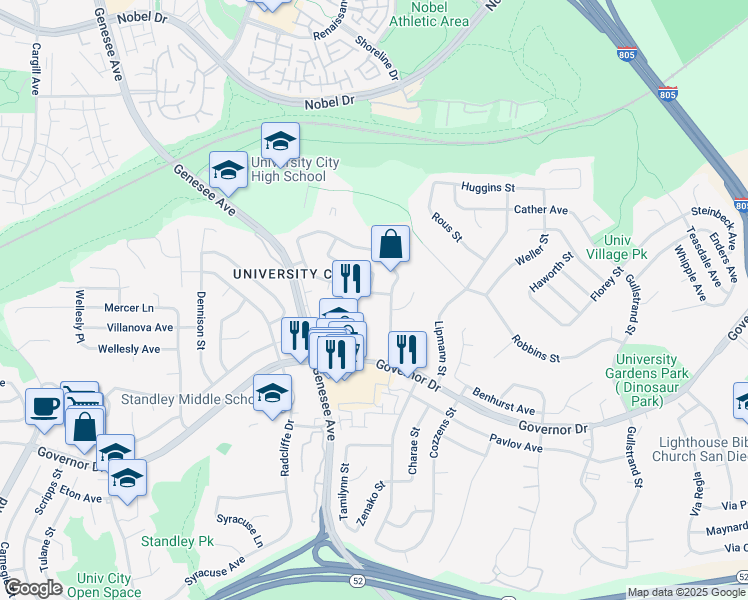 map of restaurants, bars, coffee shops, grocery stores, and more near 4113 Calgary Avenue in San Diego