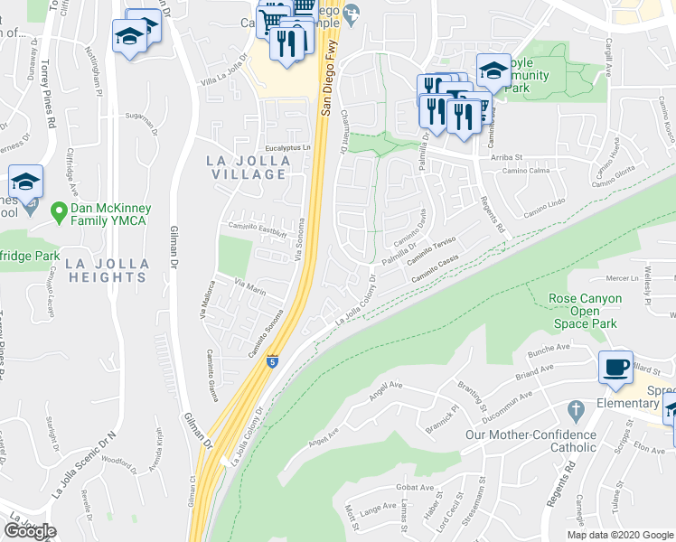 map of restaurants, bars, coffee shops, grocery stores, and more near 4020 Porte La Paz in San Diego