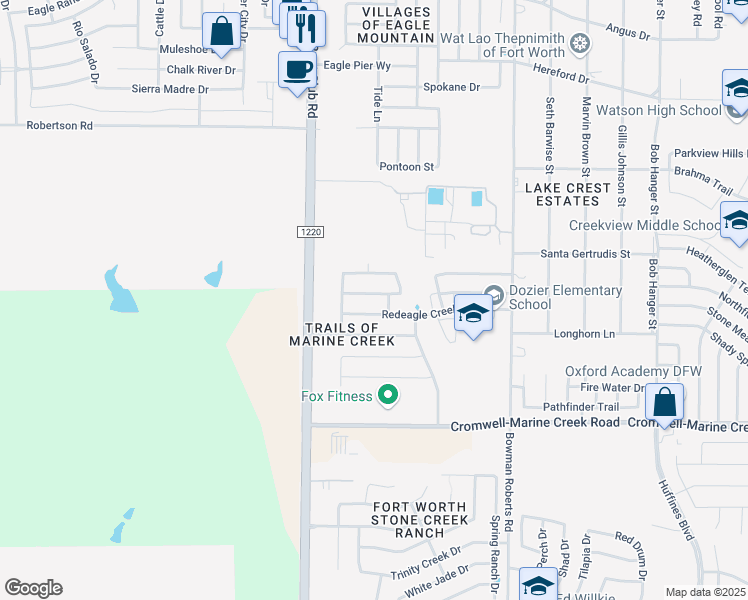 map of restaurants, bars, coffee shops, grocery stores, and more near 6329 Mystic Falls Drive in Fort Worth