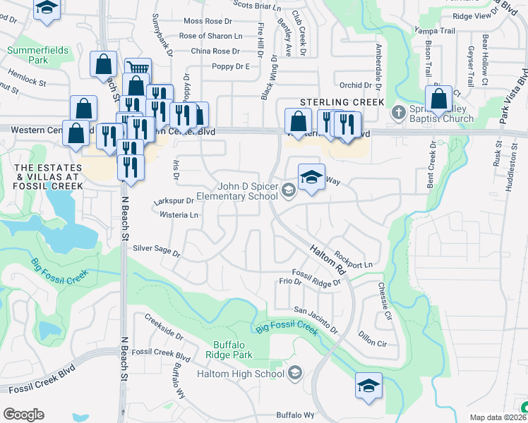 map of restaurants, bars, coffee shops, grocery stores, and more near 4156 Goodnight Circle in Haltom City