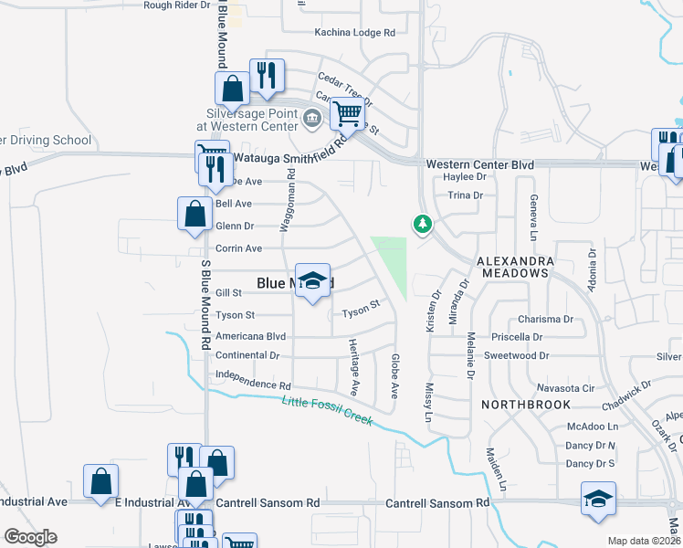 map of restaurants, bars, coffee shops, grocery stores, and more near 1761 Fagan Drive in Blue Mound