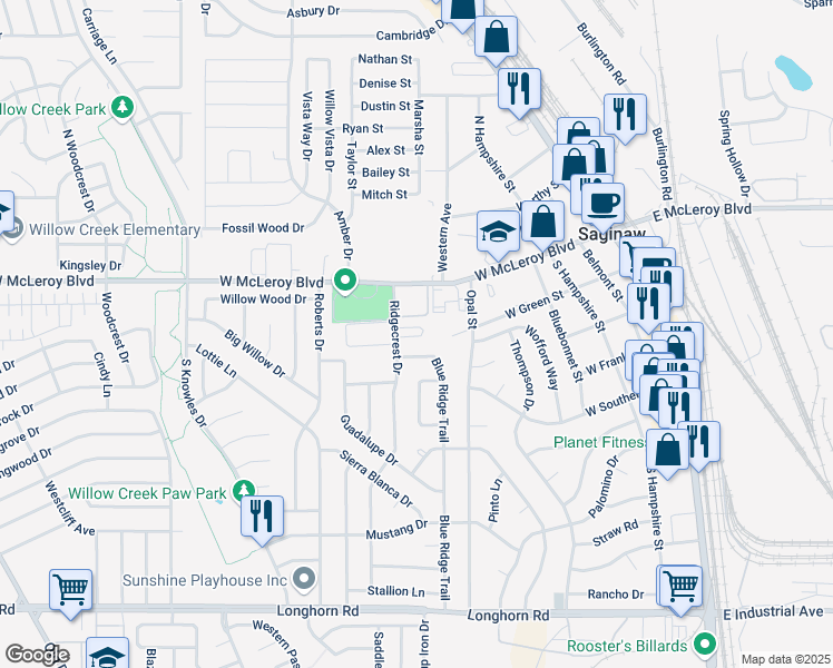 map of restaurants, bars, coffee shops, grocery stores, and more near 420 West Green Street in Saginaw
