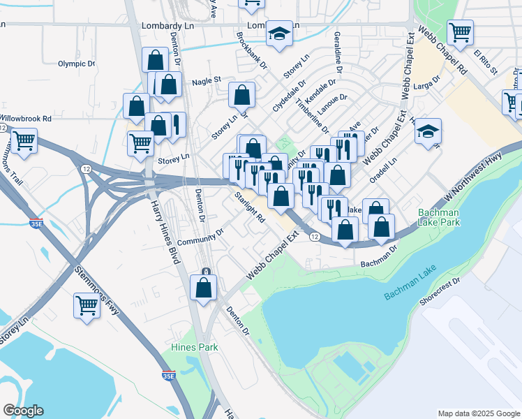 map of restaurants, bars, coffee shops, grocery stores, and more near 2750 West Northwest Highway in Dallas