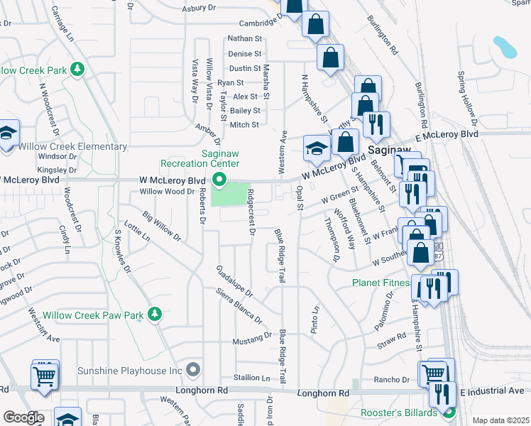 map of restaurants, bars, coffee shops, grocery stores, and more near 420 West Green Street in Saginaw
