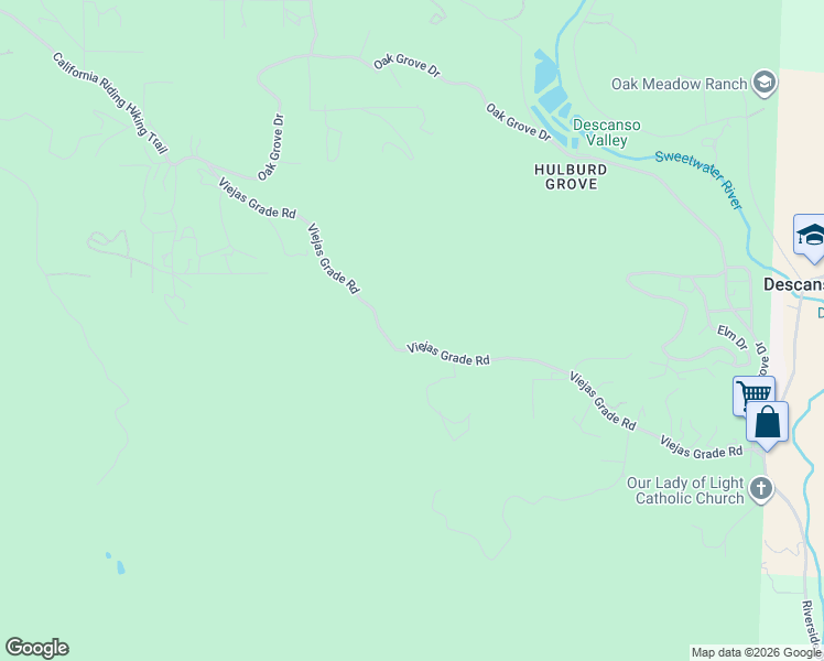 map of restaurants, bars, coffee shops, grocery stores, and more near 24142 Viejas Grade Road in Descanso