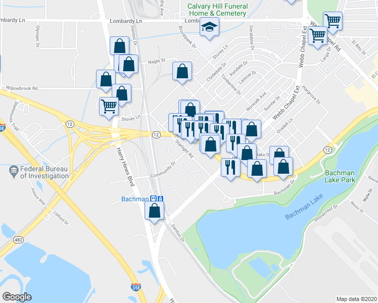 map of restaurants, bars, coffee shops, grocery stores, and more near 2750 West Northwest Highway in Dallas