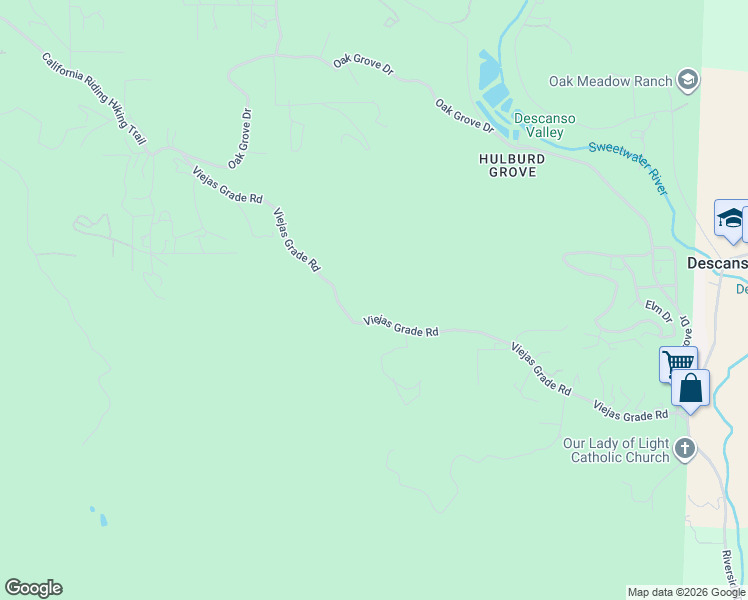 map of restaurants, bars, coffee shops, grocery stores, and more near 24142 Viejas Grade Road in Descanso