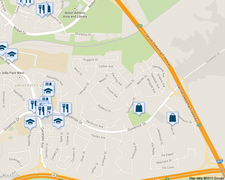 map of restaurants, bars, coffee shops, grocery stores, and more near 4676 Ramsay Avenue in San Diego