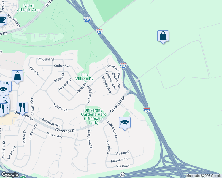 map of restaurants, bars, coffee shops, grocery stores, and more near 7055 Whipple Avenue in San Diego