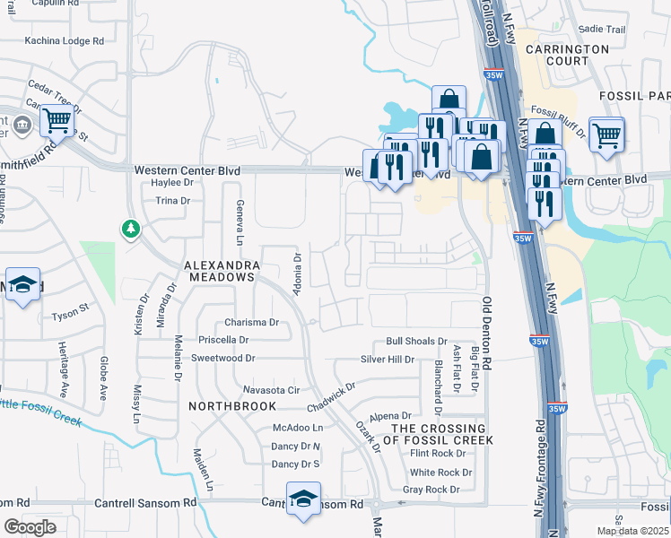 map of restaurants, bars, coffee shops, grocery stores, and more near 6208 Station Way Drive in Fort Worth