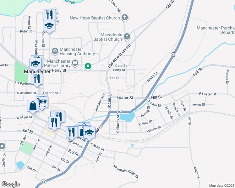 map of restaurants, bars, coffee shops, grocery stores, and more near 222 Callaway Street in Manchester
