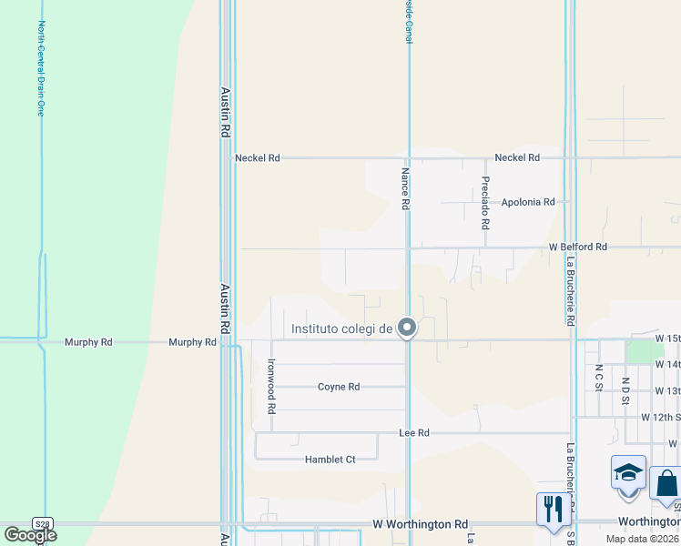 map of restaurants, bars, coffee shops, grocery stores, and more near 627 West Belford Road in Imperial