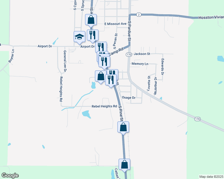 map of restaurants, bars, coffee shops, grocery stores, and more near 929 Louisiana 1 in Vivian