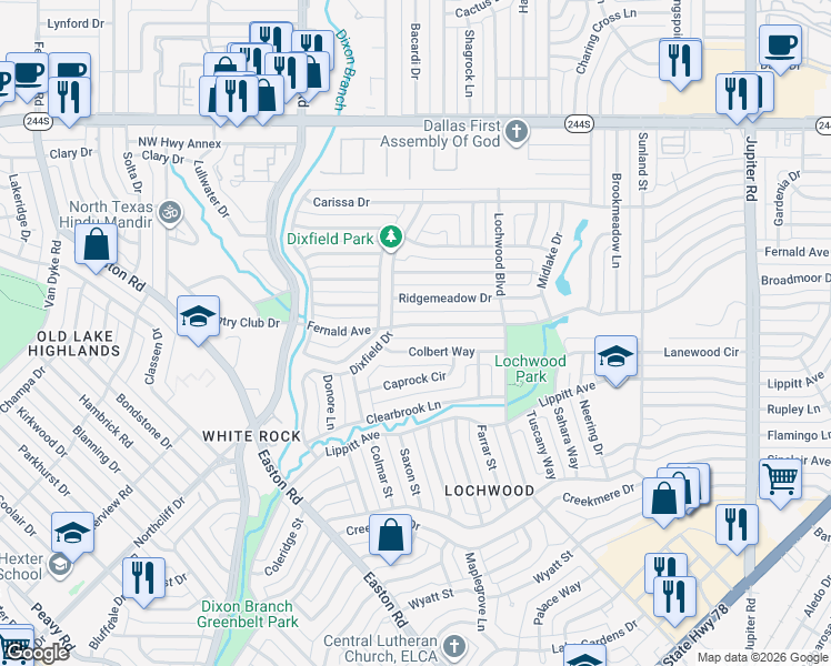 map of restaurants, bars, coffee shops, grocery stores, and more near 10920 Fernald Avenue in Dallas