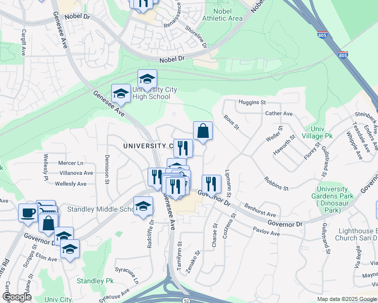 map of restaurants, bars, coffee shops, grocery stores, and more near 4082 Calgary Avenue in San Diego