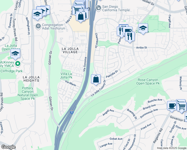map of restaurants, bars, coffee shops, grocery stores, and more near 4030 Charmant Drive in San Diego