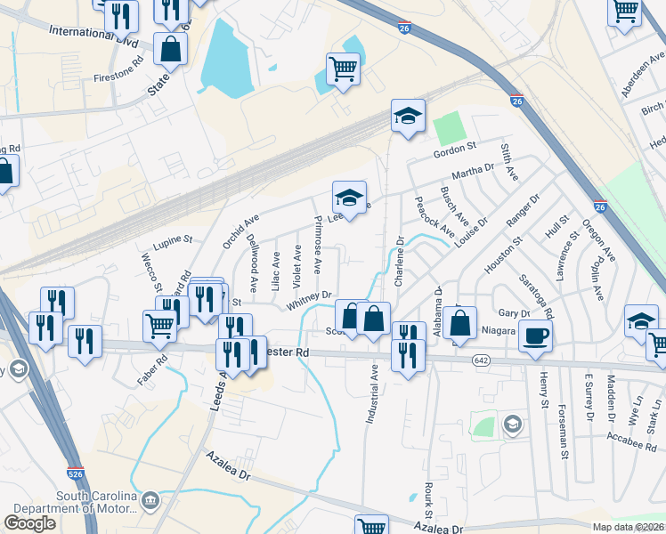 map of restaurants, bars, coffee shops, grocery stores, and more near 2518 Adonis Avenue in North Charleston