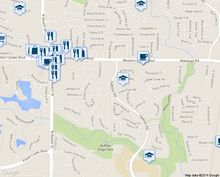 map of restaurants, bars, coffee shops, grocery stores, and more near 4156 Goodnight Circle in Haltom City