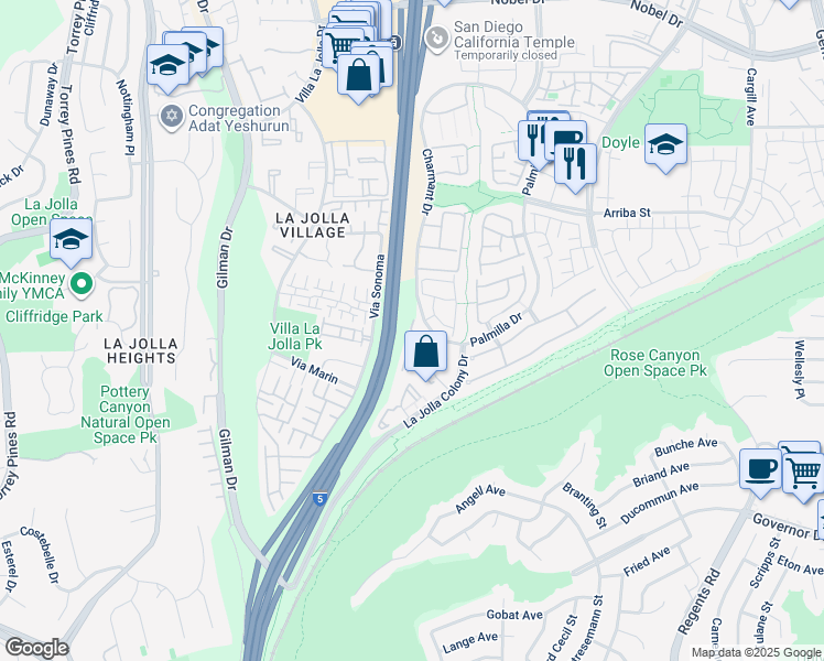 map of restaurants, bars, coffee shops, grocery stores, and more near 4030 Porte La Paz in San Diego
