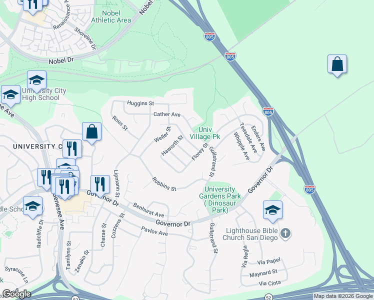 map of restaurants, bars, coffee shops, grocery stores, and more near 4676 Ramsay Avenue in San Diego