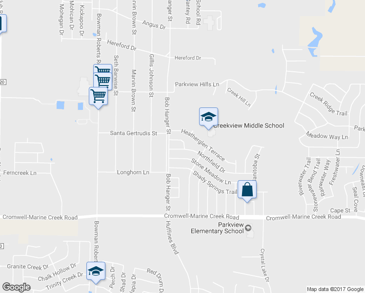 map of restaurants, bars, coffee shops, grocery stores, and more near 5900 Northfield Dr in Fort Worth