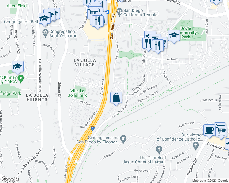 map of restaurants, bars, coffee shops, grocery stores, and more near 4030 Porte La Paz in San Diego