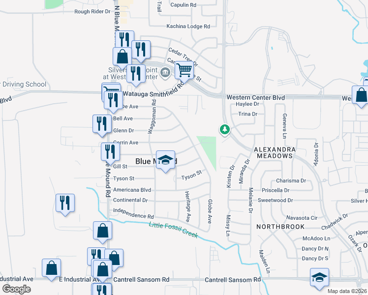 map of restaurants, bars, coffee shops, grocery stores, and more near 1761 Fagan Drive in Blue Mound