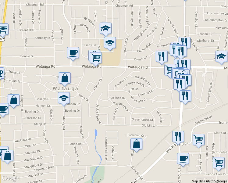 map of restaurants, bars, coffee shops, grocery stores, and more near 6212 Brookside Dr in Watauga