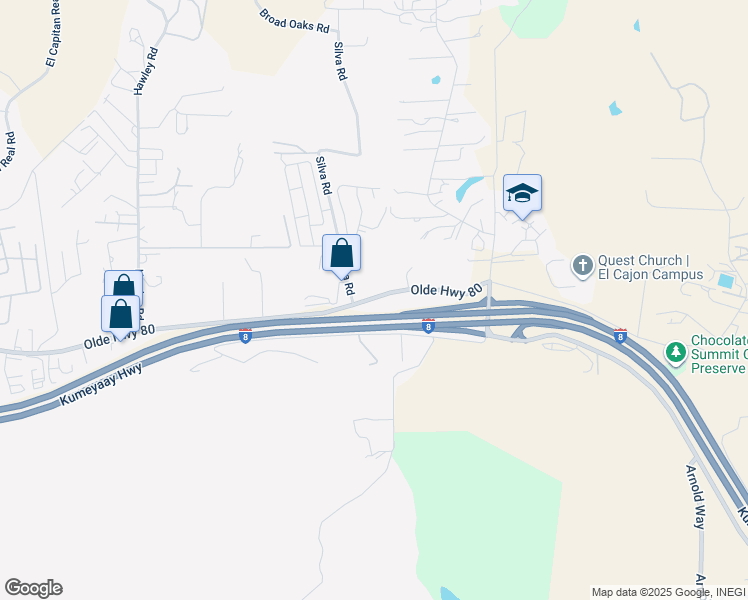 map of restaurants, bars, coffee shops, grocery stores, and more near 15931 Olde Highway 80 in El Cajon