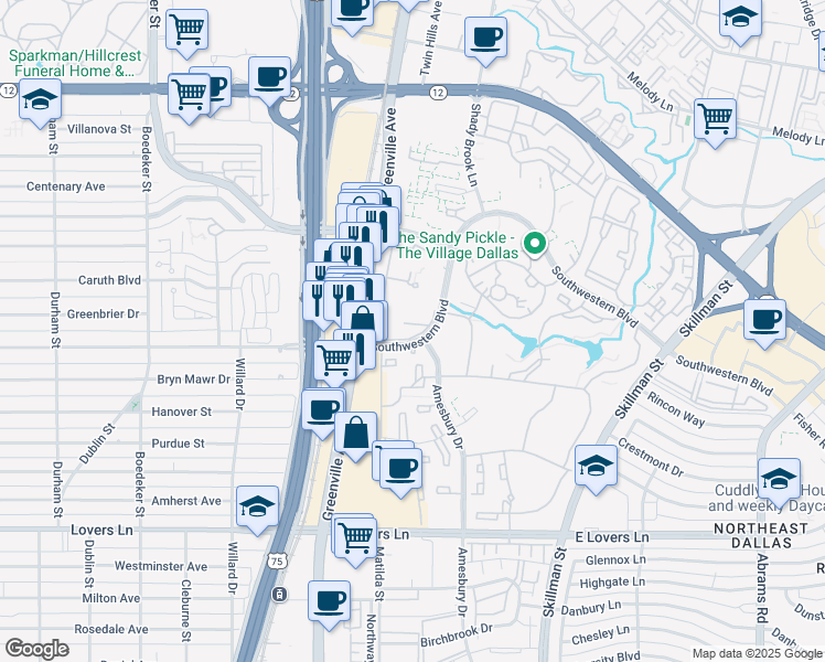 map of restaurants, bars, coffee shops, grocery stores, and more near in Dallas